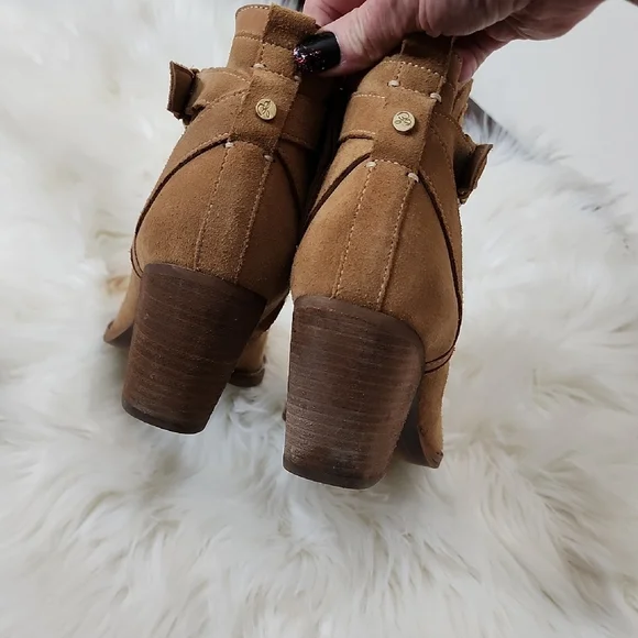 Sam Edelman Saddle Brown Maurine Suede Ankle Boots Harness Buckle